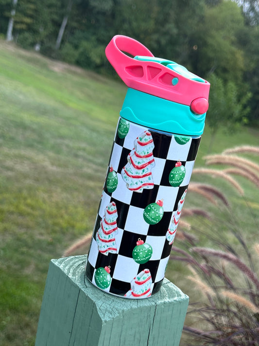 Christmas Treat Check Stainless Steel Kids Flip Lid Cup