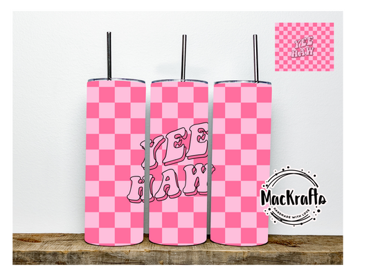 NEW ***Pink Checkered Yee Haw Tumbler | Stainless Steel Double Wall Tumbler