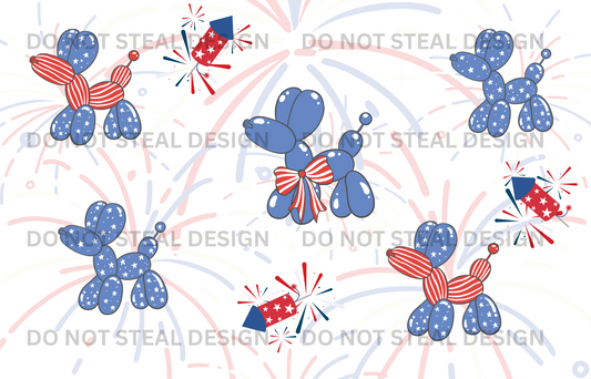 Fourth of July Balloon Dogs and Fire Works Instant Digital Download