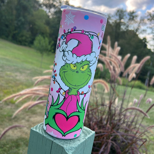 Green Guy Pink Christmas Tumbler | Stainless Steel Double Wall Tumbler
