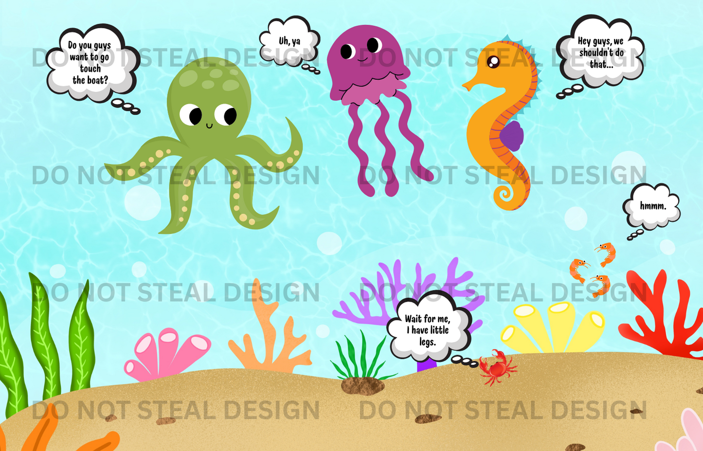 Down In the Sea COMIC Sippy Cup Instant Digital Download