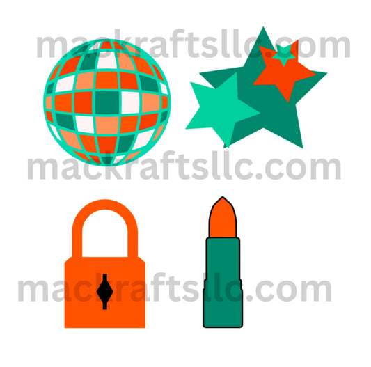 Show Girl Teal & Orange Cup Cake Toppers PNG Instant Digital Download