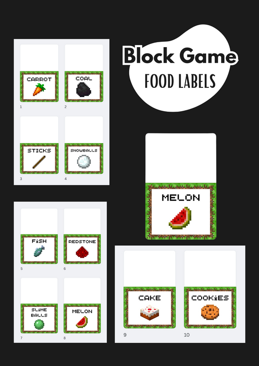Block Game Food Label Instant Digital Download