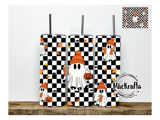 NEW **** Halloween Ghost Checkered Tumbler | Stainless Steel Double Wall Tumbler