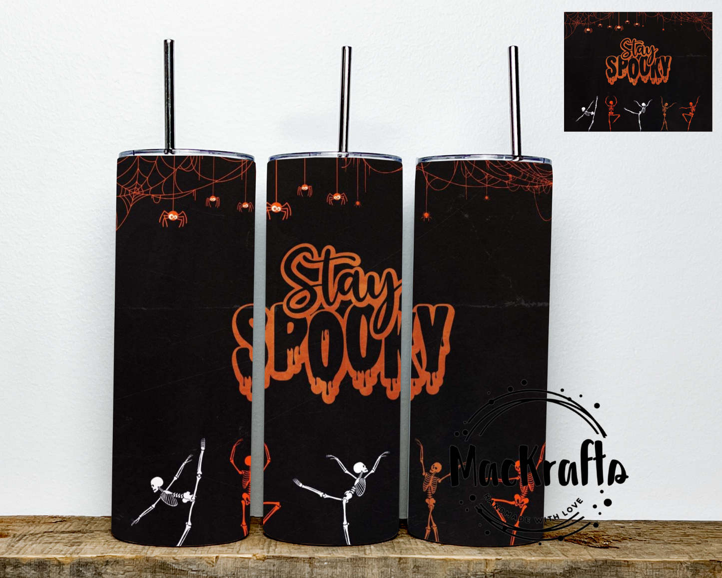 Orange Stay Spooky Dancing Skeletons Tumbler | Stainless Steel Double Wall Tumbler