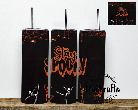 Orange Stay Spooky Dancing Skeletons Tumbler | Stainless Steel Double Wall Tumbler
