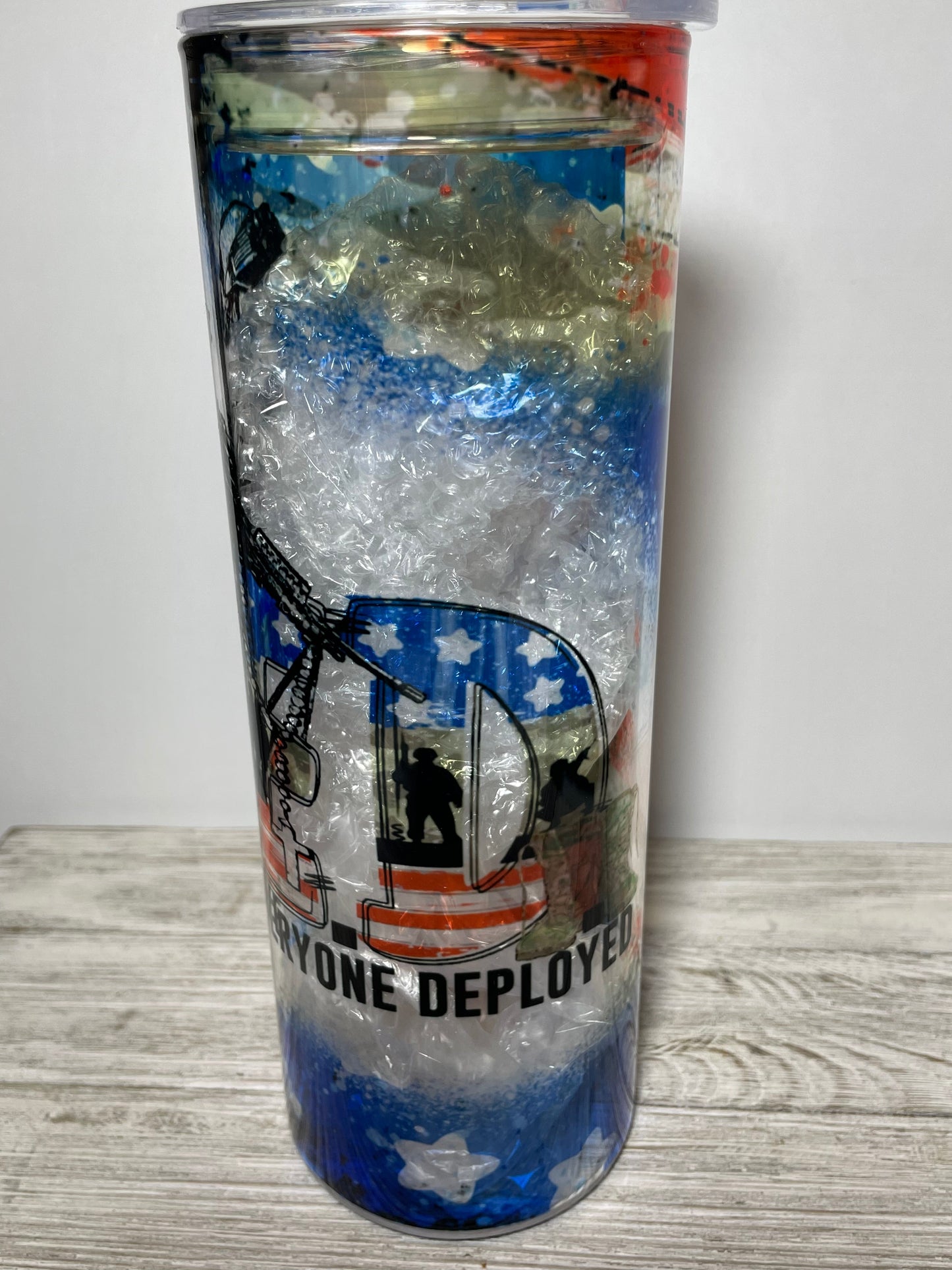 R.E.D Remember Everyone Deployed Flag/Camo GLASS Tumbler