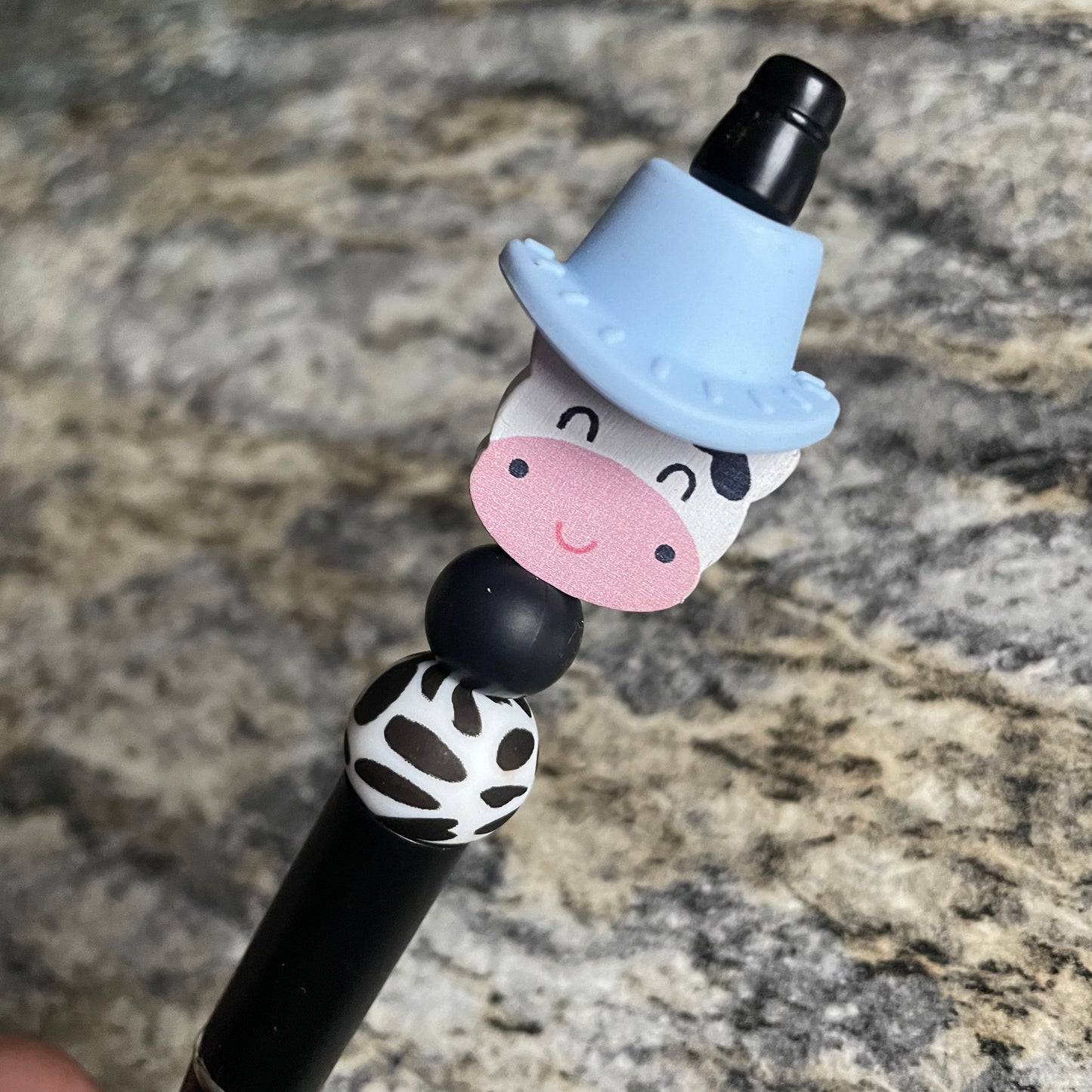 Cowboy hat (light blue) & Cow Print Pen | Refillable Black Ink Pen