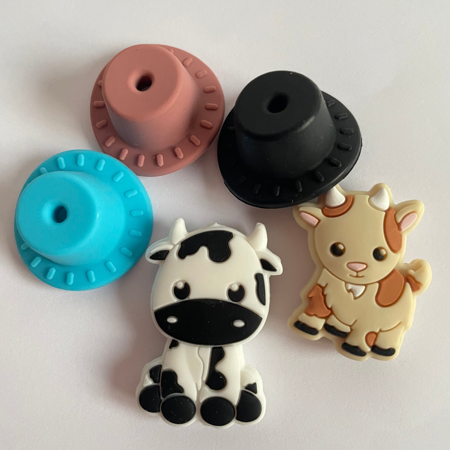 Cute Goat & Cow & Cowgirl Hats Focal Silicone Beads, Goat Silicone Focals, Silicone Beads, Farm Silicone Beads, Tan Silicone Focal Beads, Farm Animals Silicone Focal Beads, Focal Beads, Focal Silicone Beads, Beads for Crafting