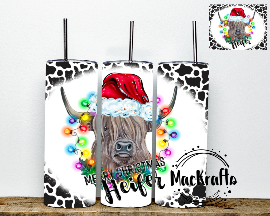 Highland Cow Merry Christmas Heifer Tumbler | Stainless Steel Double Wall Tumbler