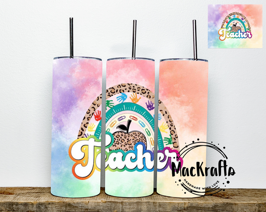 Cheetah Print Rainbow Teacher Tumbler | Stainless Steel Double Wall Tumbler