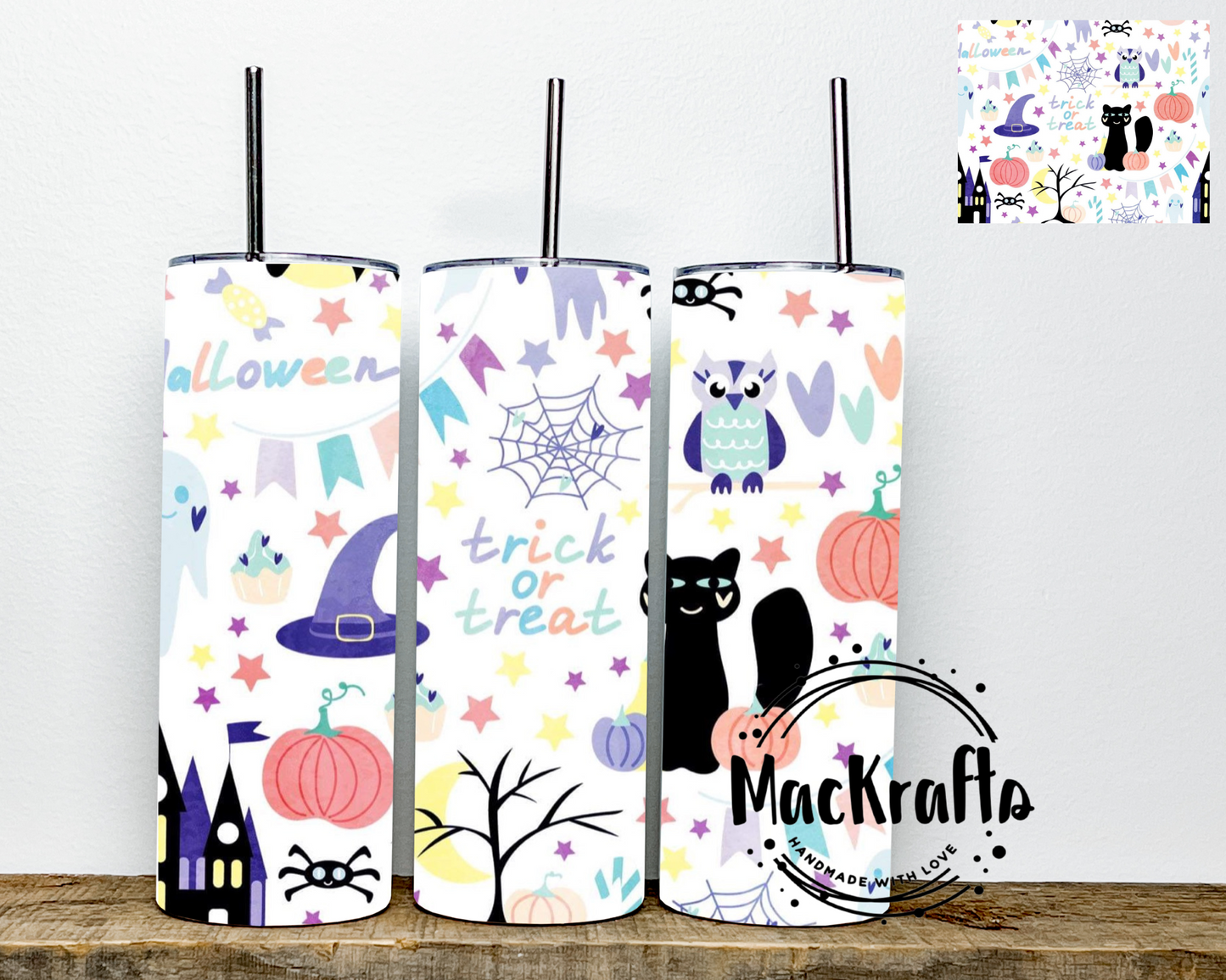 Cute Happy Halloween Pattern Tumbler | Stainless Steel Double Wall Tumbler