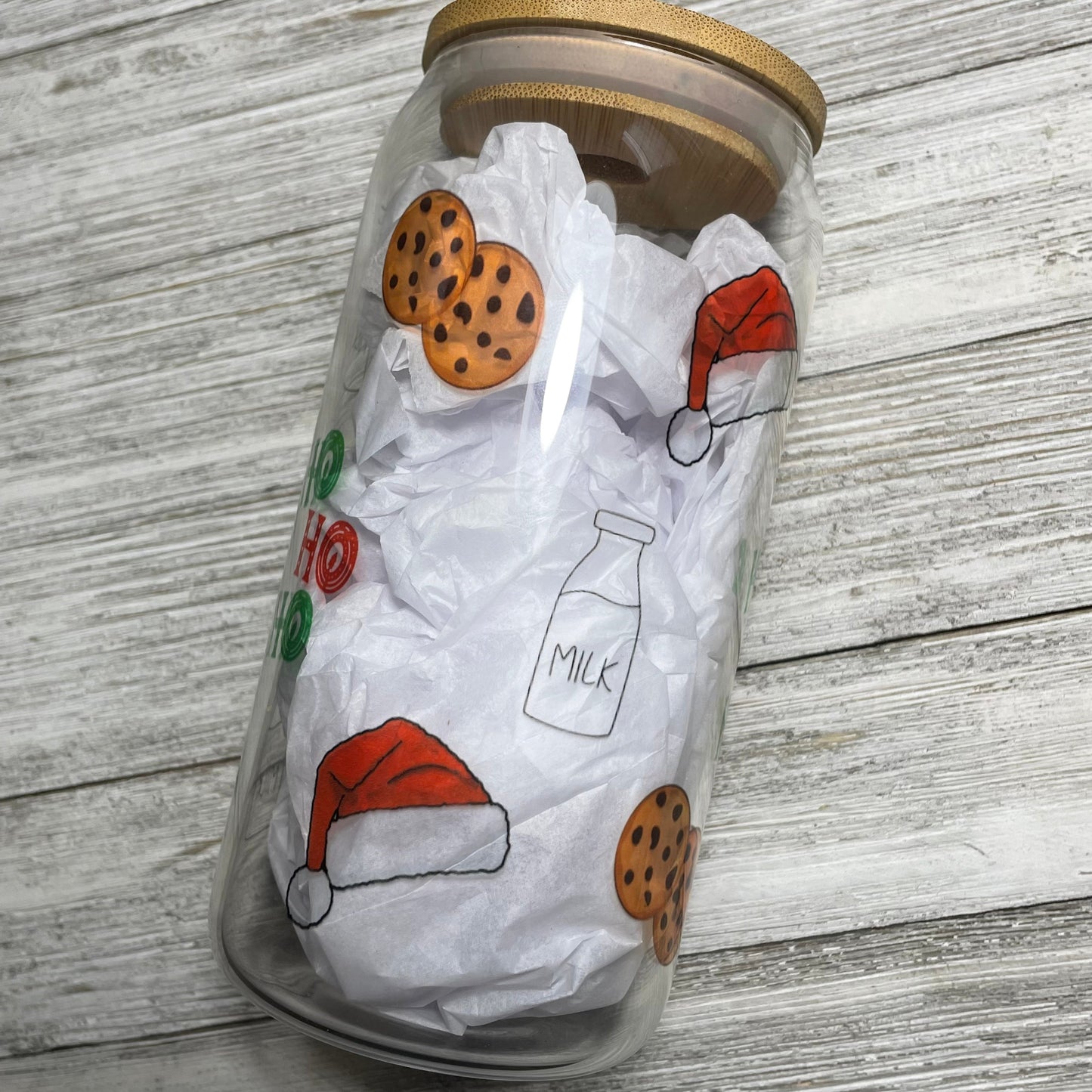 HO HO HO Milk Glass Cup | Santa Hats HO HO HO’s Cookies & Milk