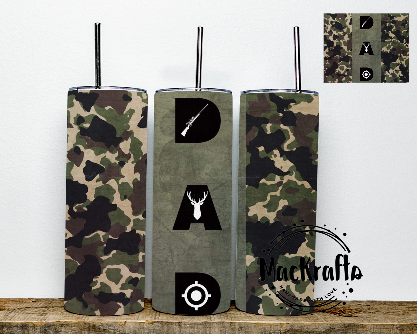 Green Camo Hunting Dad Tumbler | Stainless Steel Double Wall Tumbler