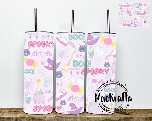 Cute Spooky Boo Halloween Pattern Tumbler | Stainless Steel Double Wall Tumbler
