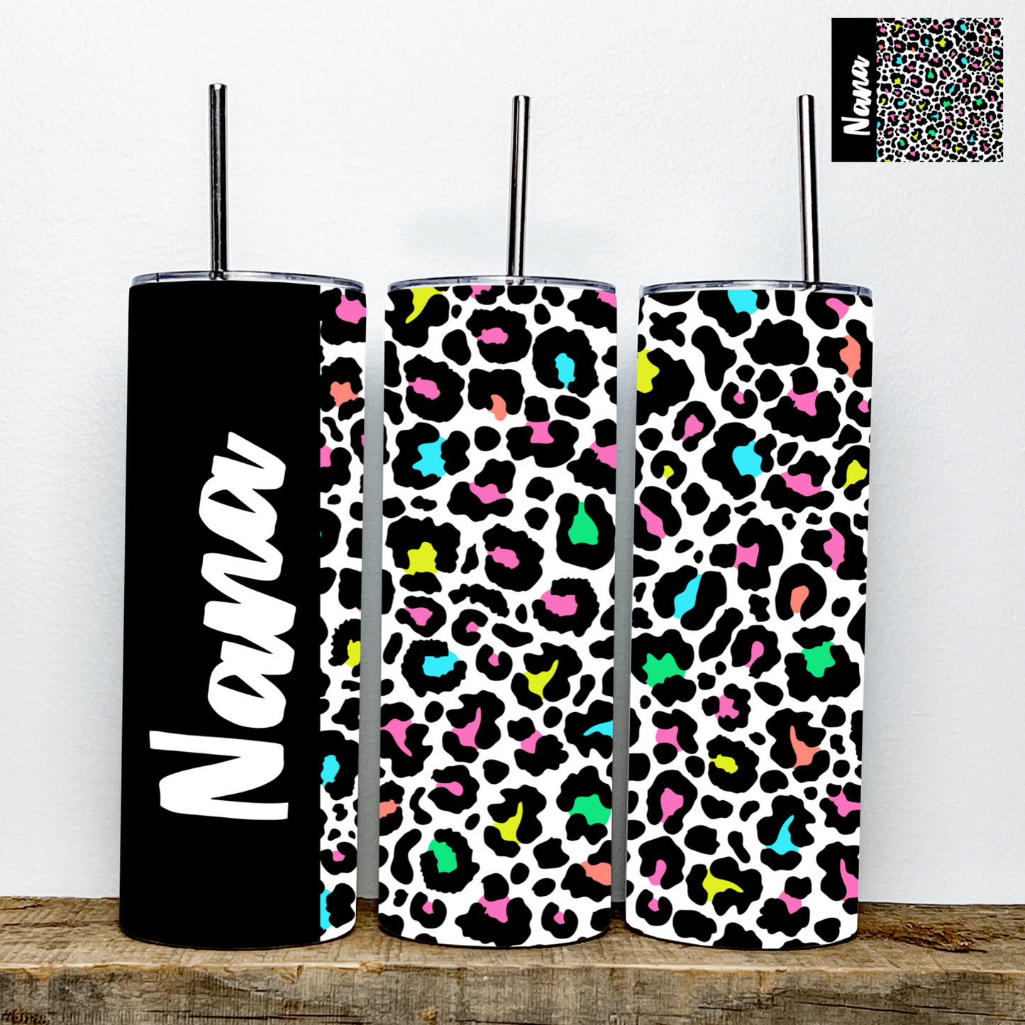 Mama/Mini/MiMi/Nana Neon Leopard Print Tumbler | Stainless Steel Double Wall Tumbler