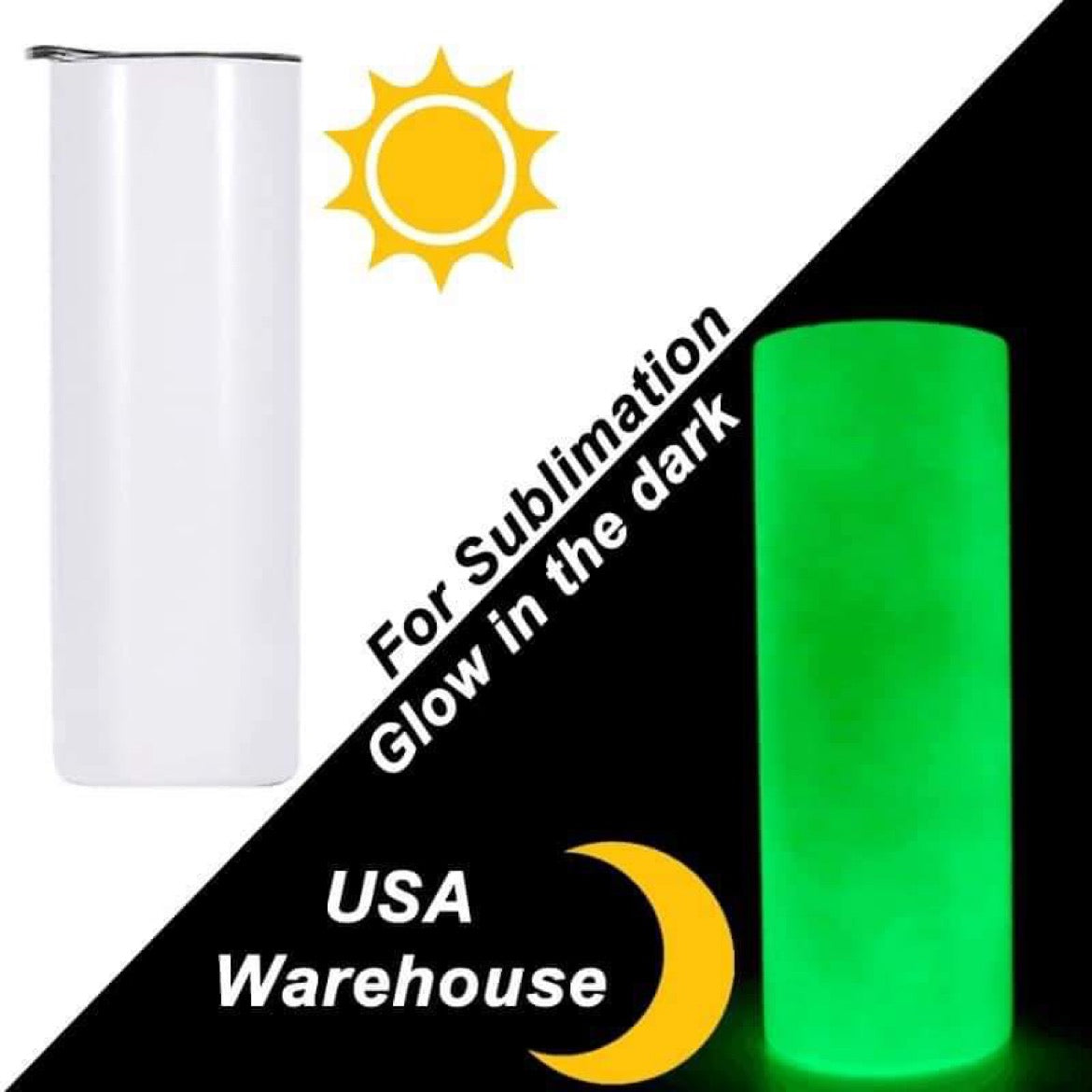 25 pack 20oz Green Glow In the Dark Sublimation Straight Tumbler