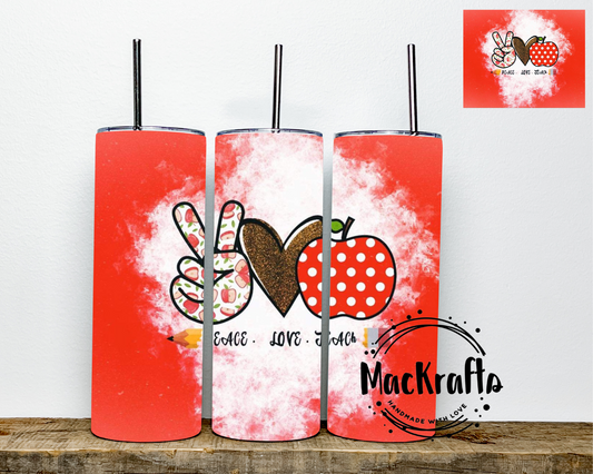 Peace Love Teacher Tumbler | Stainless Steel Double Wall Tumbler