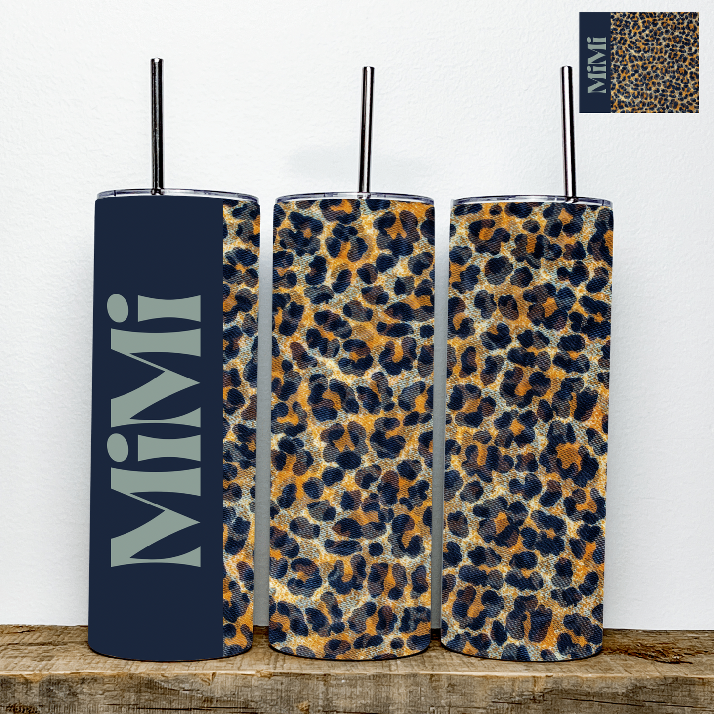 Mama/Mini/MiMi/Nana Navy Blue Leopard Print Tumbler | Stainless Steel Double Wall Tumbler