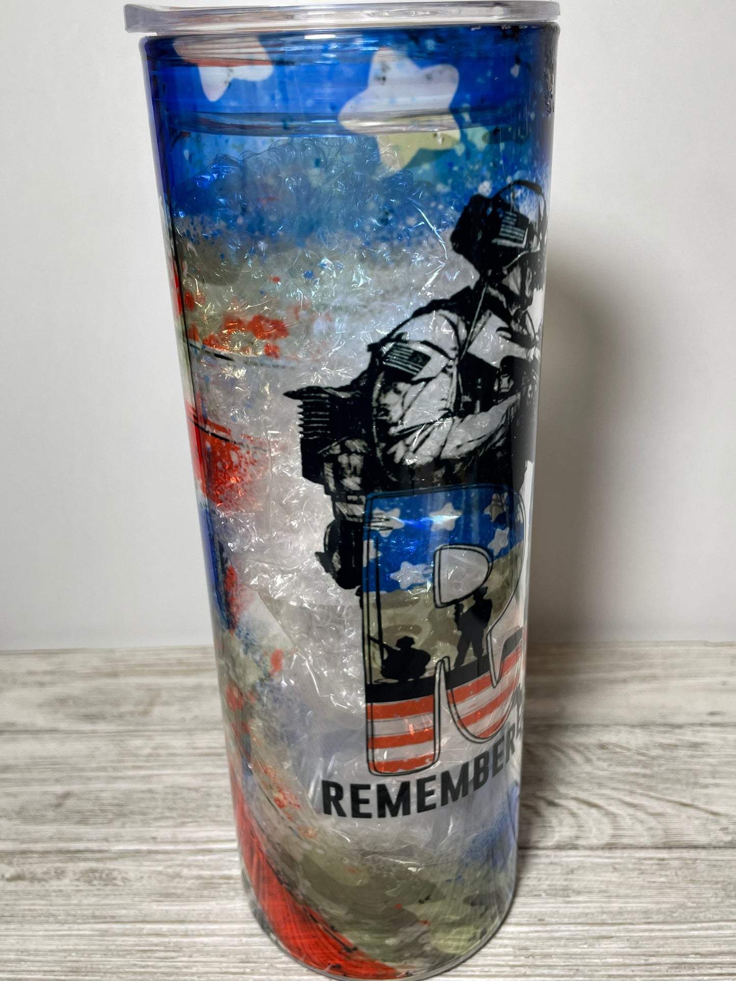 R.E.D Remember Everyone Deployed Flag/Camo GLASS Tumbler
