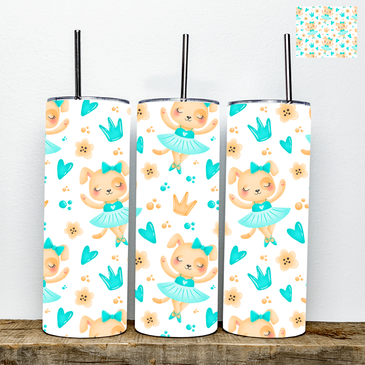 Ballerina Puppy in Blue Tumbler | Stainless Steel Double Wall Tumbler