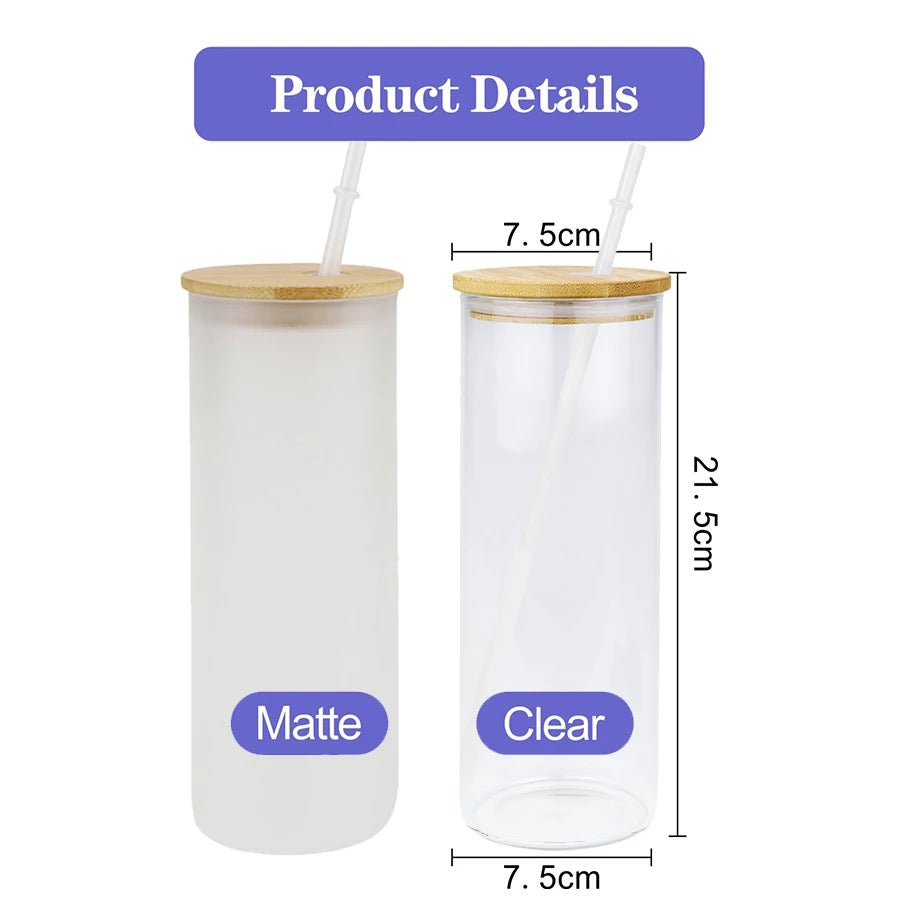 BLANK 25oz MATTE/FROSTED GLASS Straight Tumblers | Case of 25