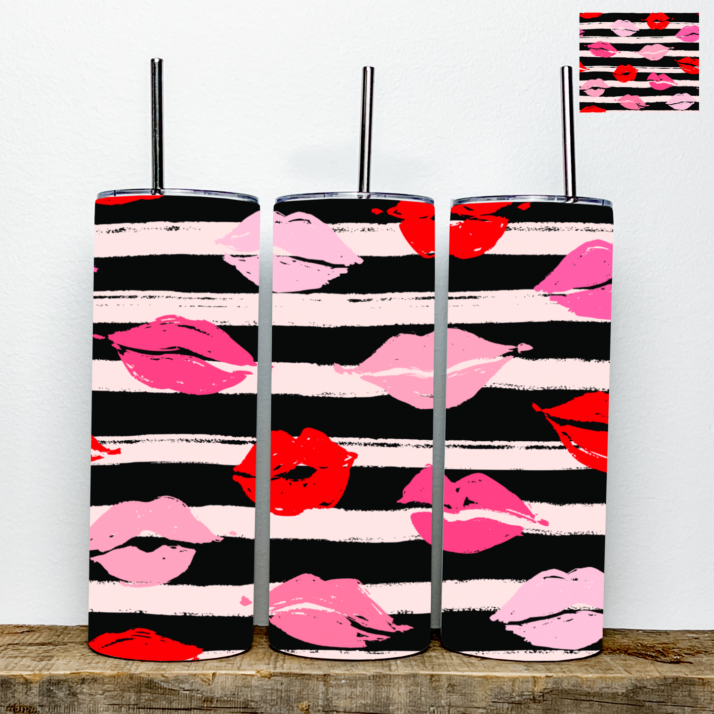 Valentine’s Day Lips and Kisses Tumbler | Stainless Steel Double Wall Tumbler