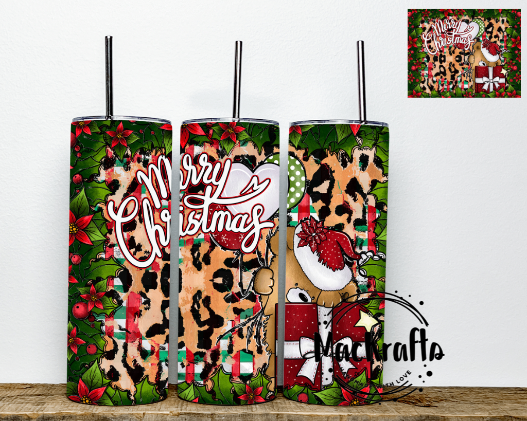 Merry Christmas Teddy Bear Tumbler | Stainless Steel Double Wall Tumbler