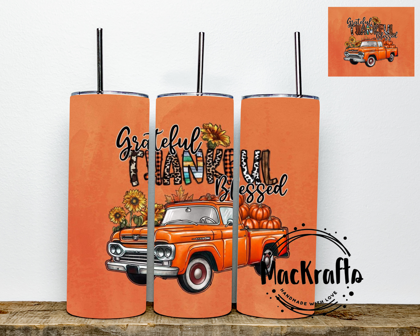 Grateful Thankful Blessed FALL Tumbler | Stainless Steel Double Wall Tumbler