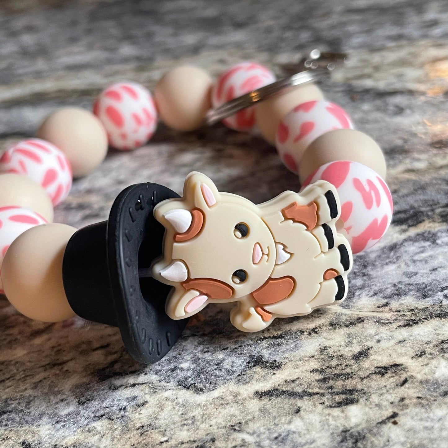 Goat & Pink Cow Print Silicone Beaded Keychain