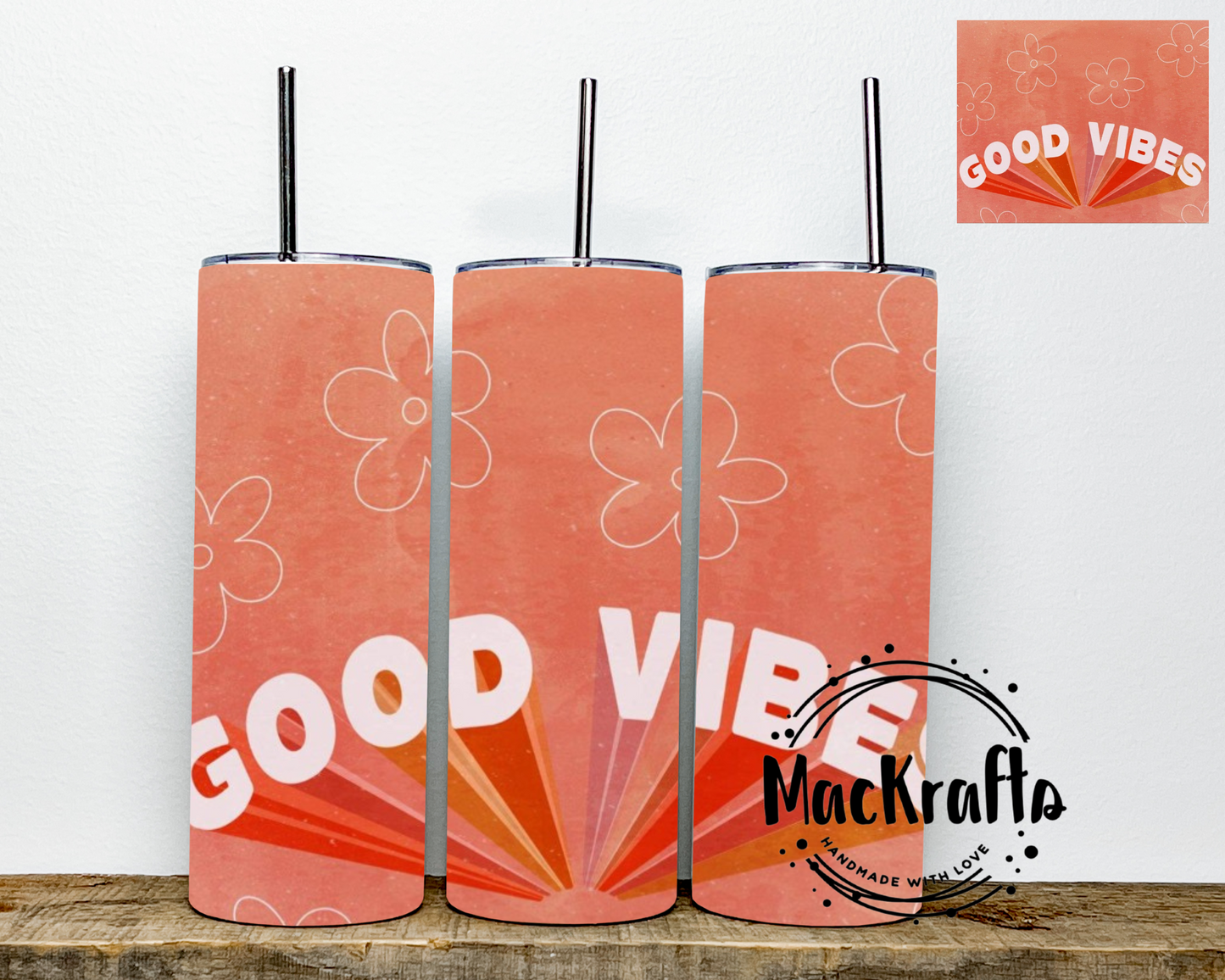 Boho Hippie Good Vibes Tumbler | Stainless Steel Double Wall Tumbler