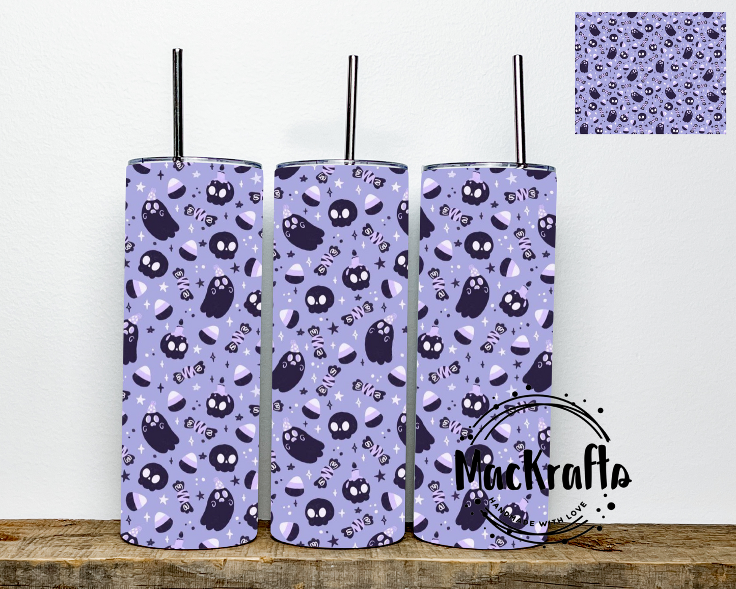 Purple Halloween Pattern Tumbler | Stainless Steel Double Wall Tumbler