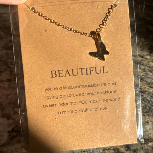 Butterfly Necklace - Gold - With A Beautiful Poem