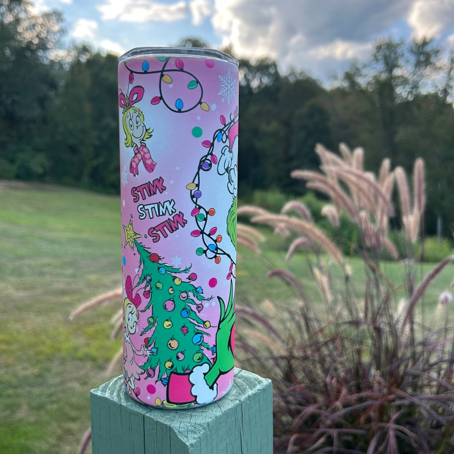 Green Guy Pink Christmas Tumbler | Stainless Steel Double Wall Tumbler