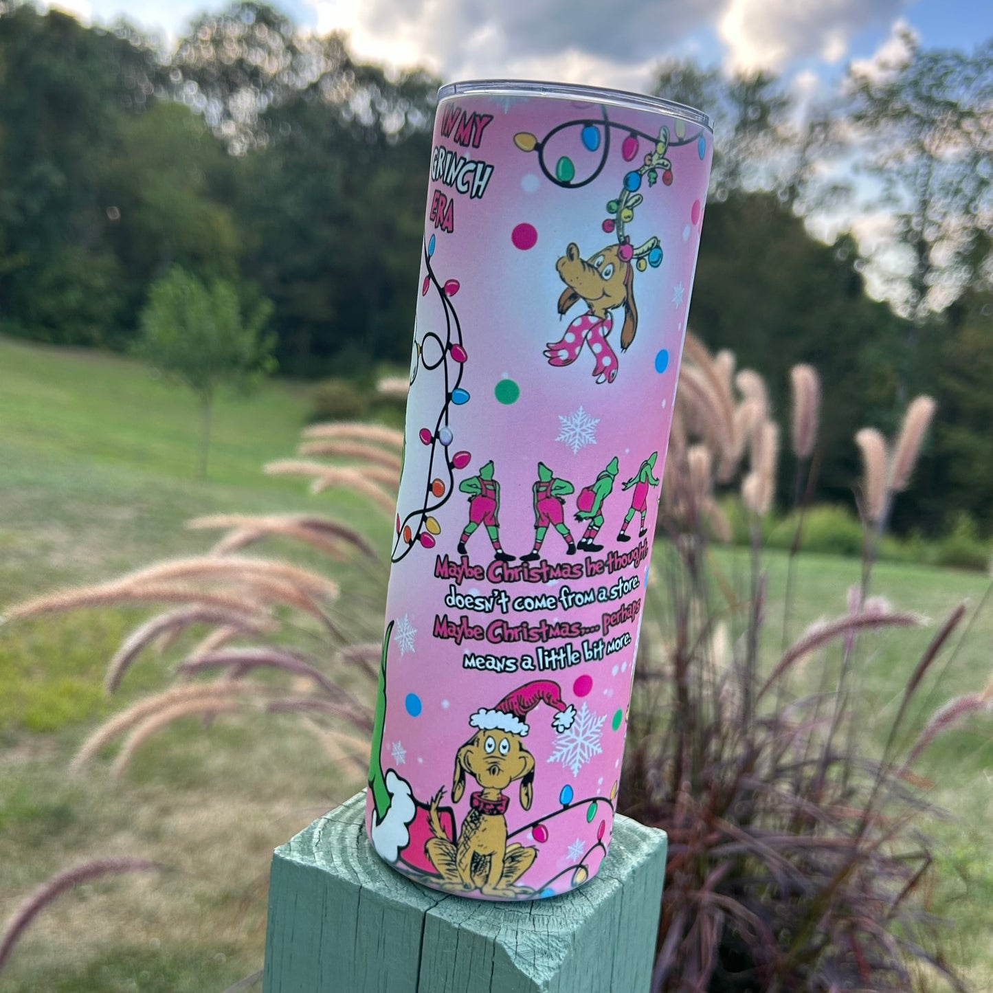 Green Guy Pink Christmas Tumbler | Stainless Steel Double Wall Tumbler