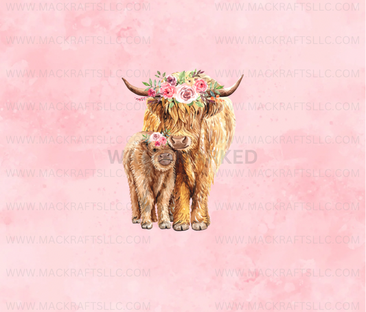 Highland Cow Mama & Her Baby Pretty Pink Instant Digital Download