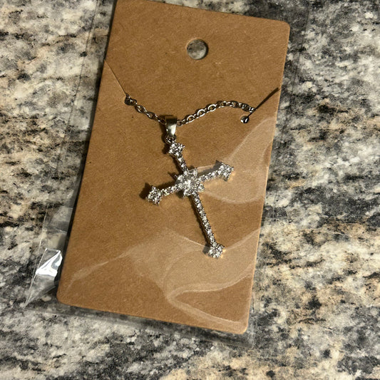 Rhinestone Silver Cross Necklace
