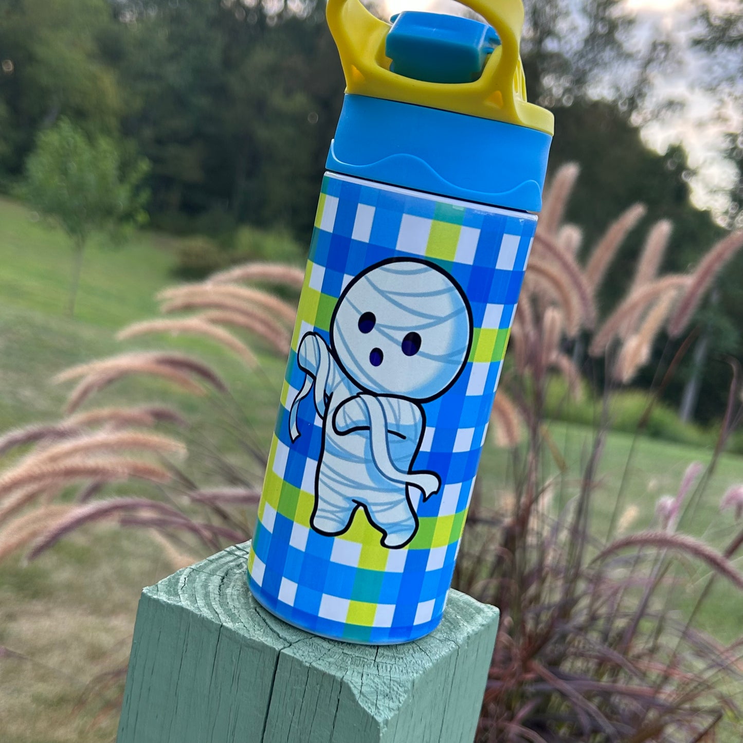 Trick-or-Treat Mummy (Blue) Stainless Steel Kids Flip Lid Cup
