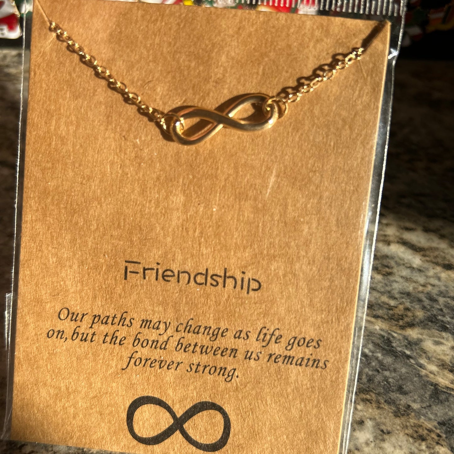 Friendship Infinite Sign Necklace - Gold - With A Friendship Poem