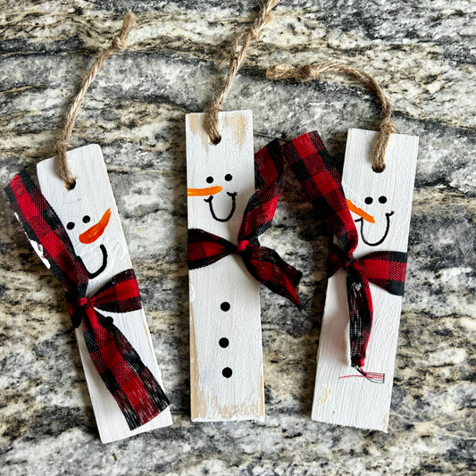 Snowman Wooden Ornaments | Handmade Pack of 3