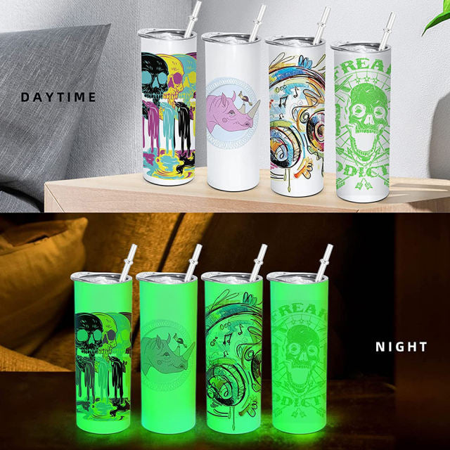 GLOW IN THE DARK Blank Sublimation 20oz Straight Tumblers | Case of 25 | Glows green