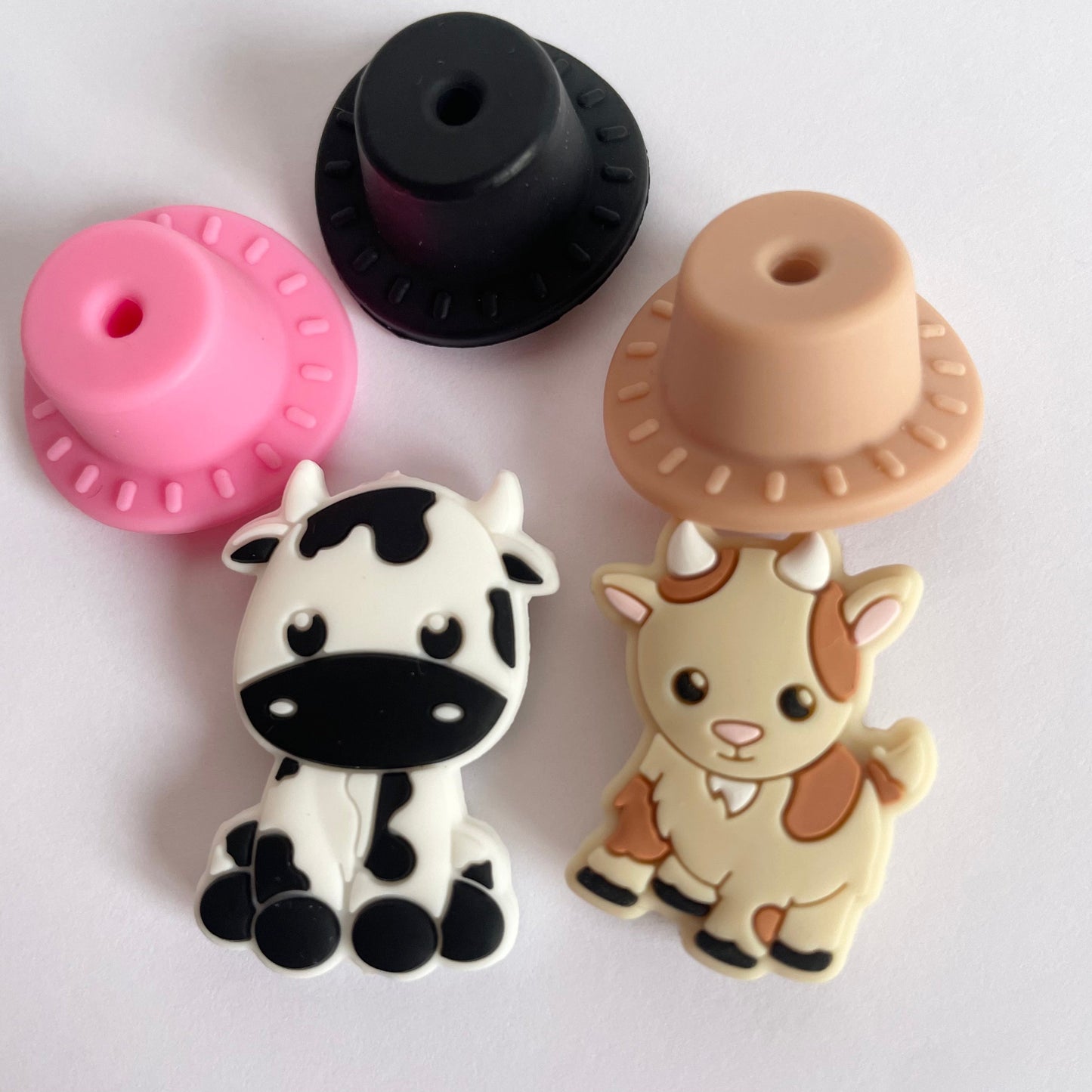 Cute Goat & Cow & Cowgirl Hats Focal Silicone Beads, Goat Silicone Focals, Silicone Beads, Farm Silicone Beads, Tan Silicone Focal Beads, Farm Animals Silicone Focal Beads, Focal Beads, Focal Silicone Beads, Beads for Crafting