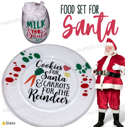Food Set For Santa | Glass | Food Safe | Santa Milk & Plate Set