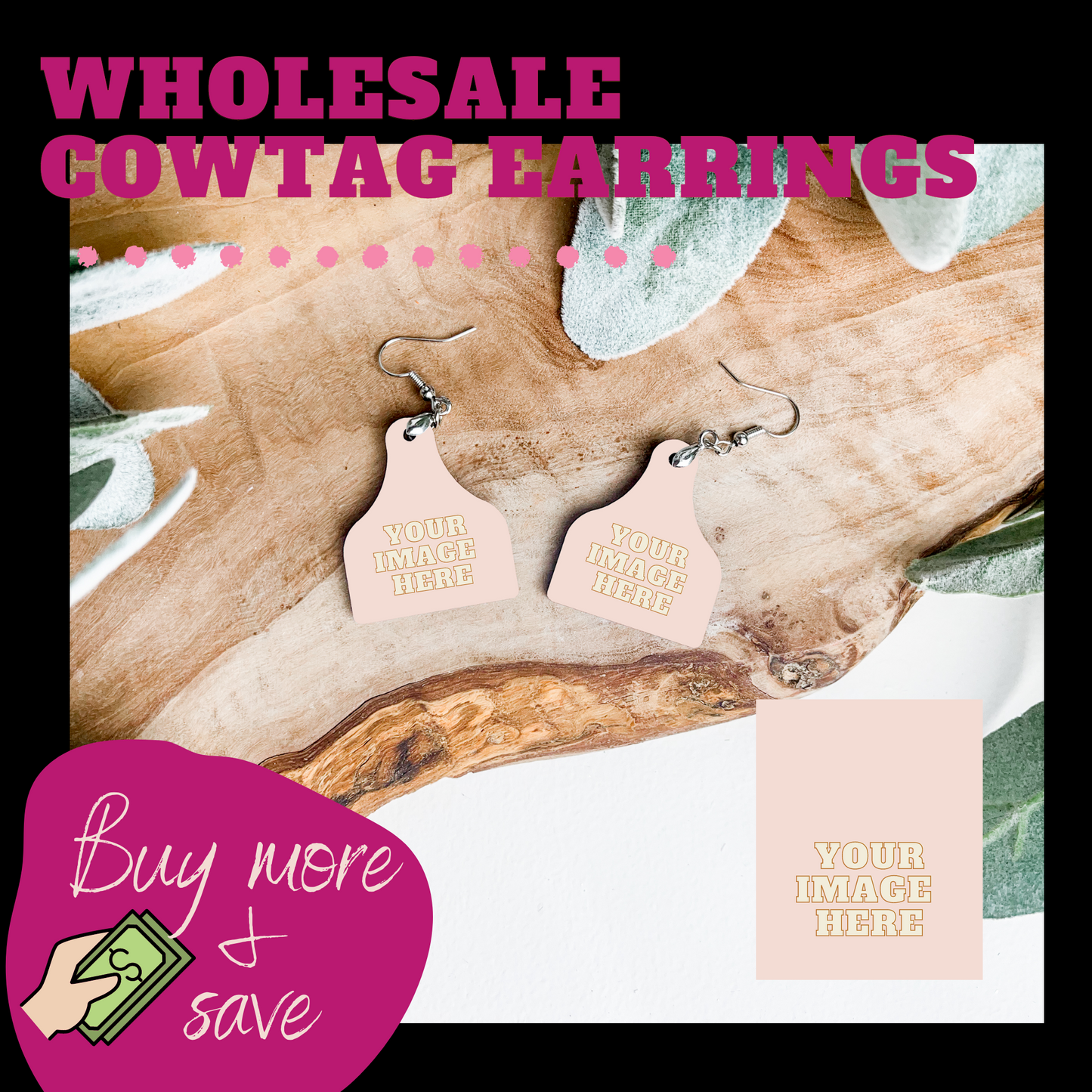 Wholesale Cow Tag Earrings