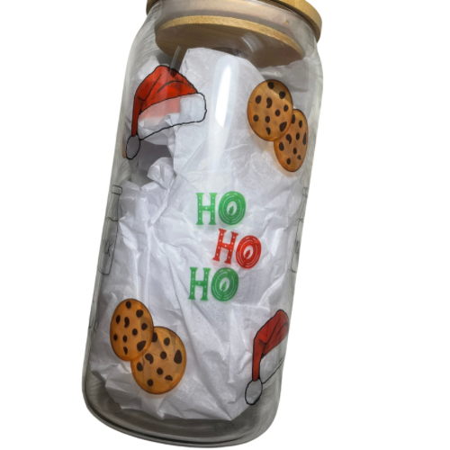 HO HO HO Milk Glass Cup | Santa Hats HO HO HO’s Cookies & Milk