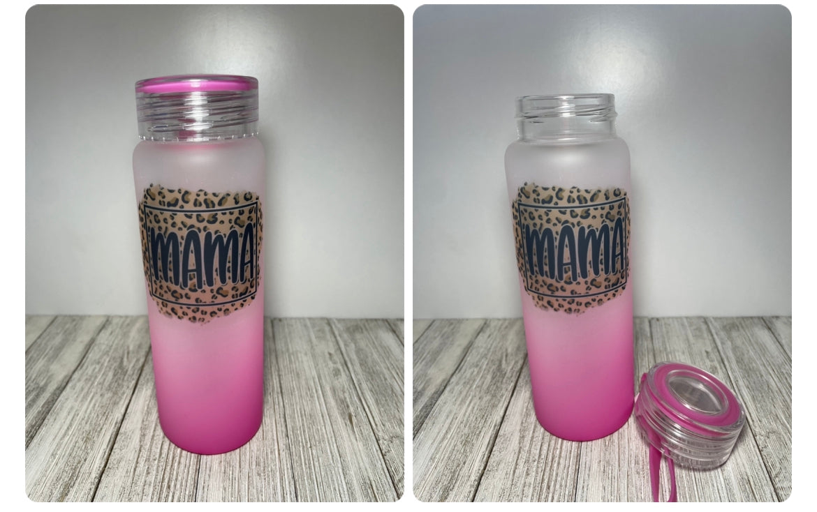 Mama PINK or GREEN 17oz. Glass Water Bottle