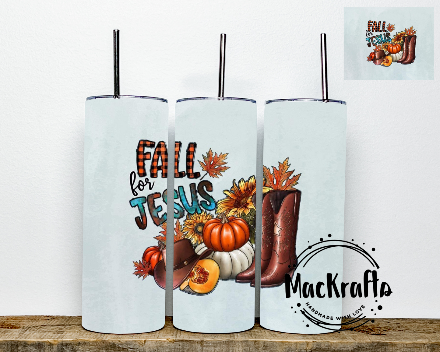 Fall For Jesus Blue Tumbler | Stainless Steel Double Wall Tumbler