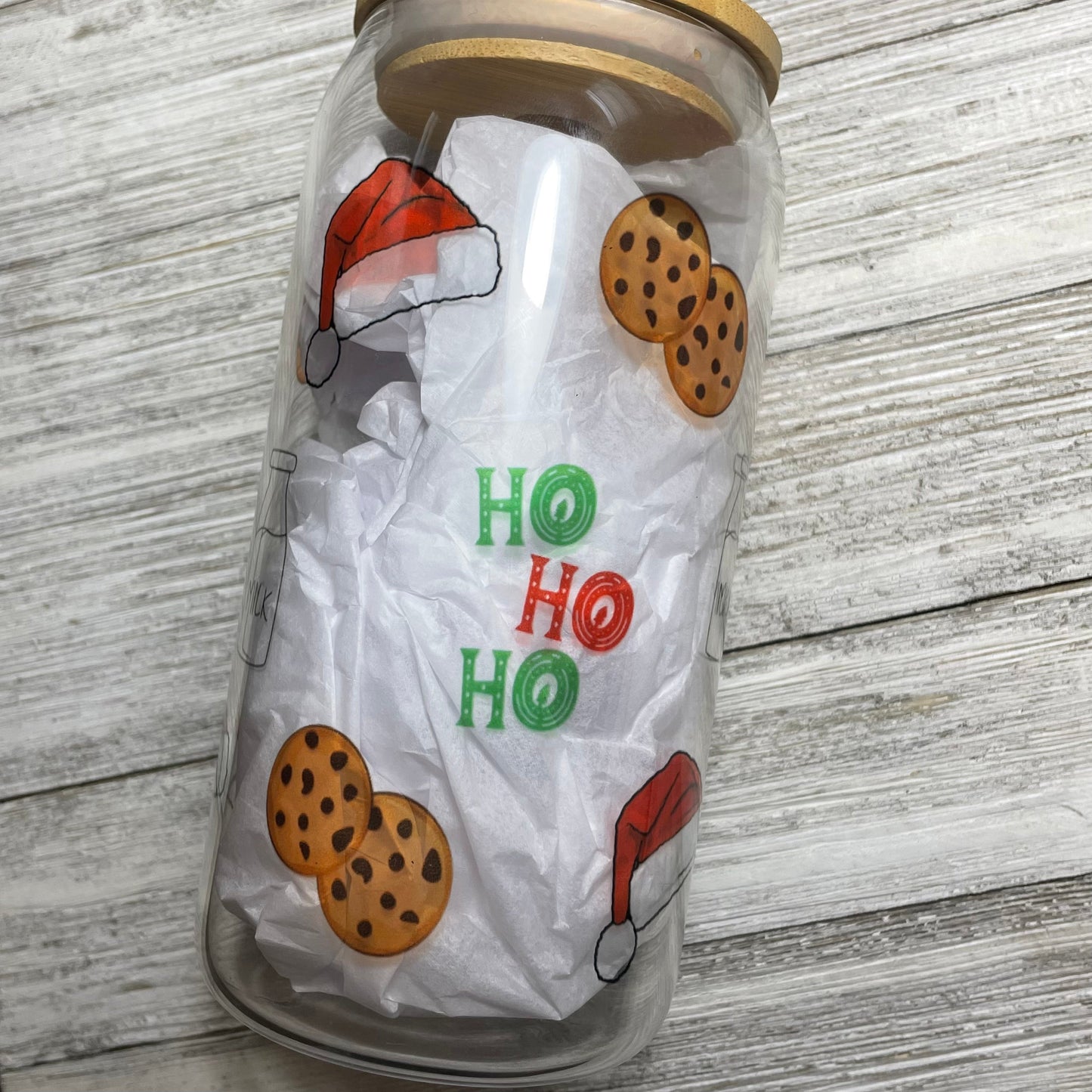 HO HO HO Milk Glass Cup | Santa Hats HO HO HO’s Cookies & Milk