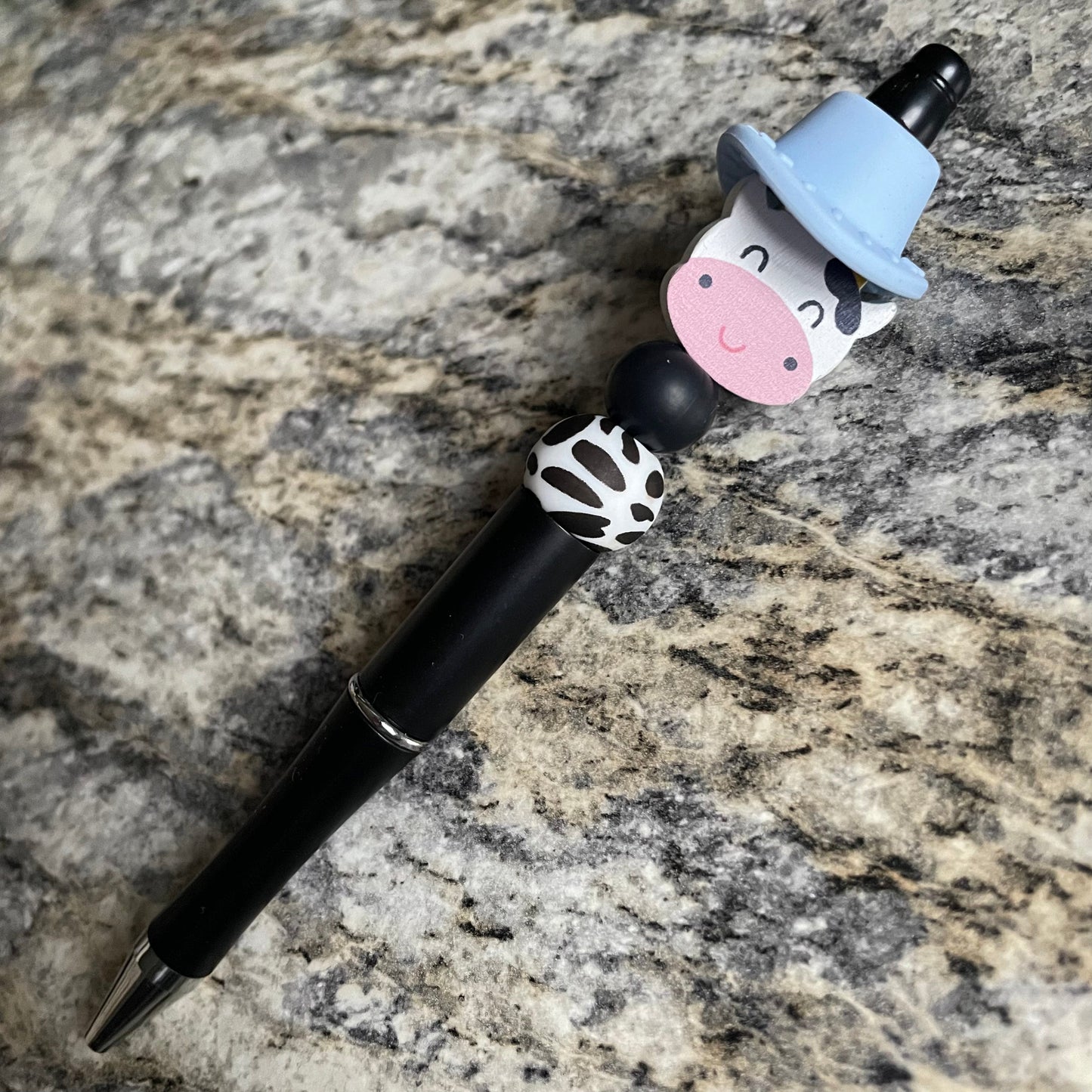 Cowboy hat (light blue) & Cow Print Pen | Refillable Black Ink Pen