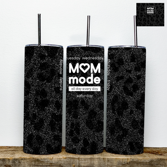 Mom Mode Black Glitter Tumbler | Stainless Steel Double Wall Tumbler